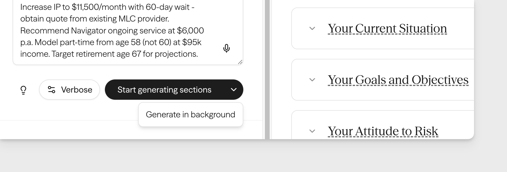 Background documents generation