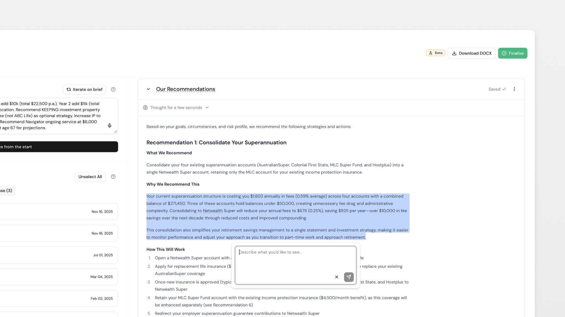 Document Refine Selection