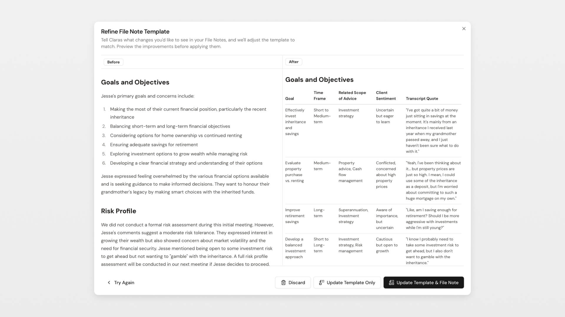 Improve your AI File Note templates with the help of Claras